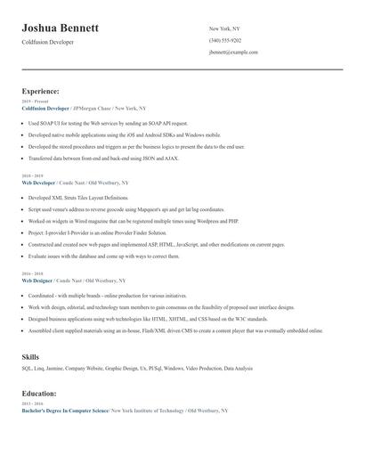 Coldfusion Developer Resume