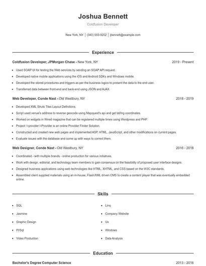 Coldfusion Developer Resume