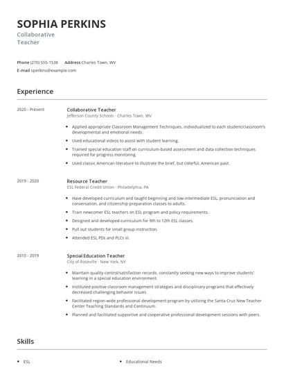 Collaborative Teacher Resume