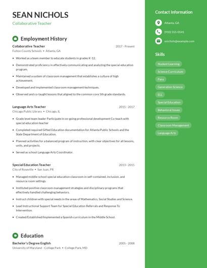 Collaborative Teacher Resume