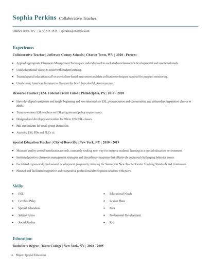 Collaborative Teacher Resume
