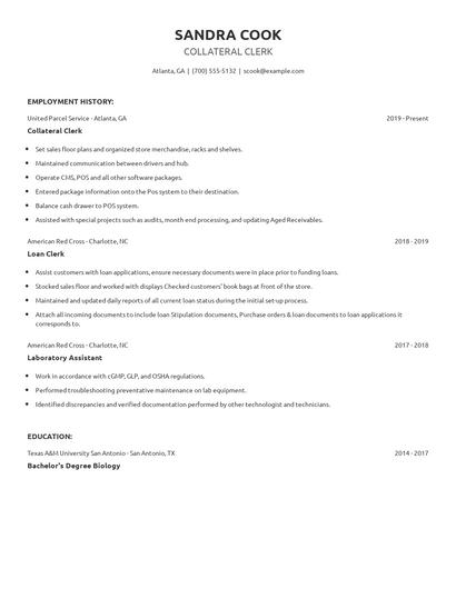 Collateral Clerk Resume
