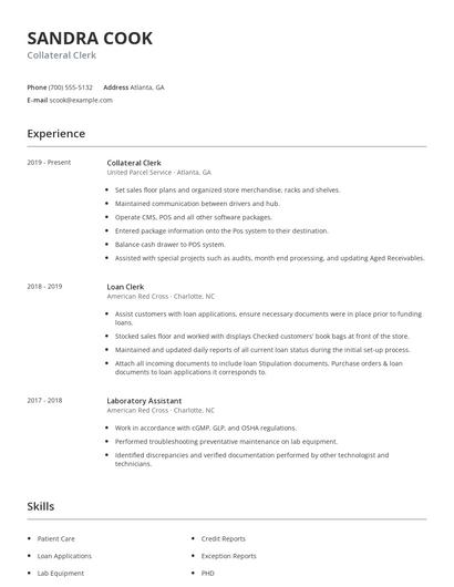 Collateral Clerk Resume