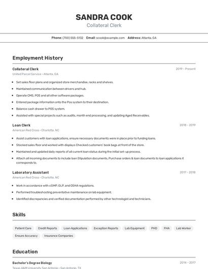 Collateral Clerk Resume