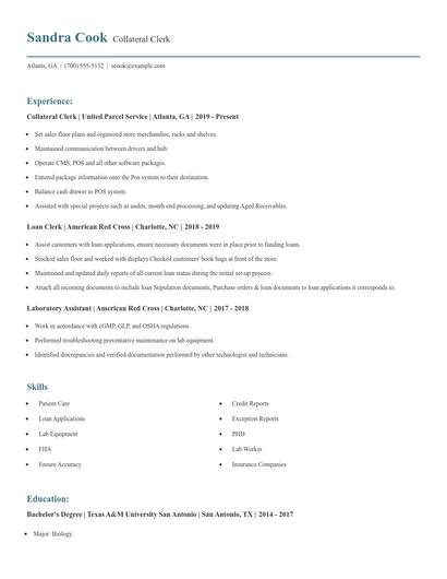 Collateral Clerk Resume