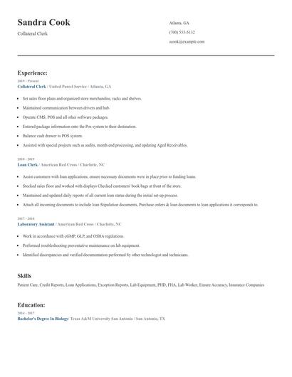 Collateral Clerk Resume