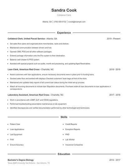 Collateral Clerk Resume