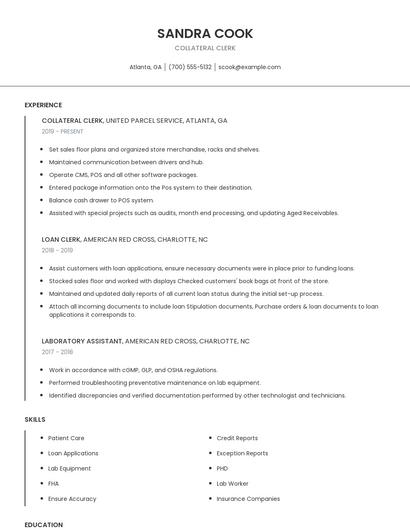 Collateral Clerk Resume
