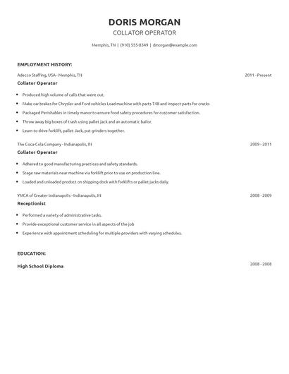 Collator Operator Resume