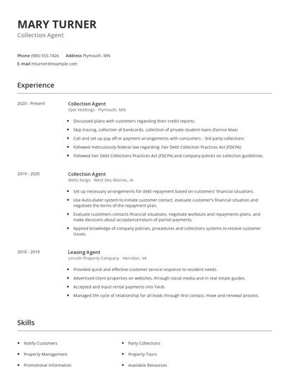 Collection Agent Resume