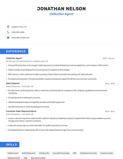 Collection Agent Resume