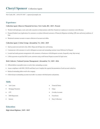 Collection Agent Resume