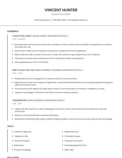 Collection Agent Resume