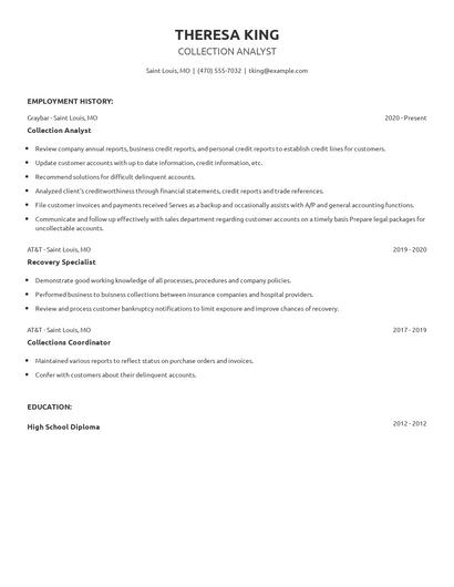 Collection Analyst Resume