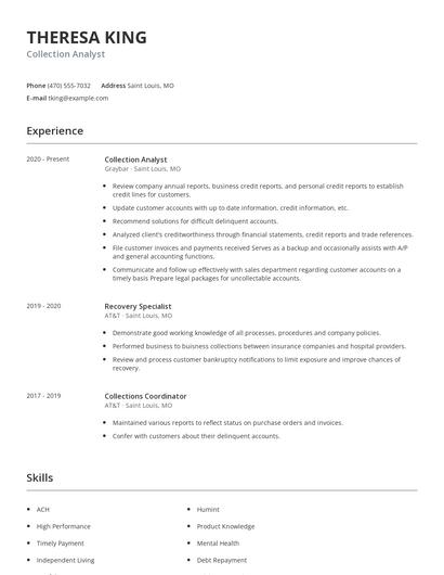 Collection Analyst Resume