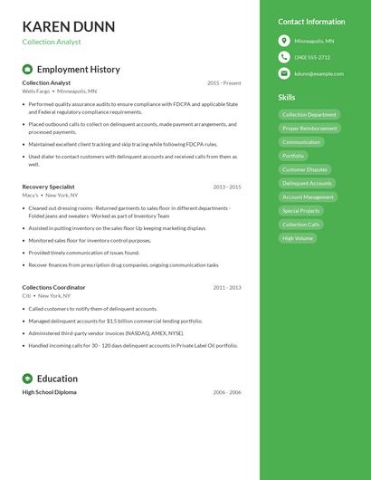Collection Analyst Resume