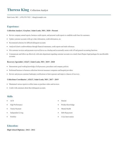 Collection Analyst Resume
