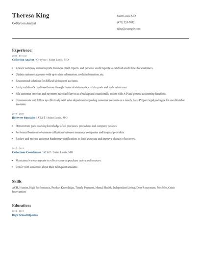 Collection Analyst Resume