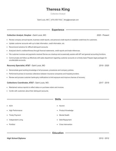 Collection Analyst Resume