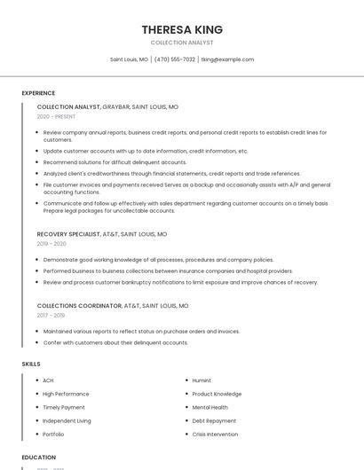 Collection Analyst Resume