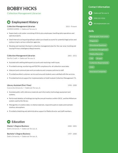 Collection Management Librarian Resume
