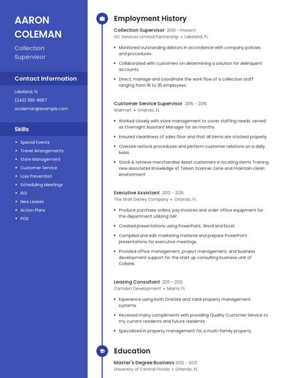 Collection Supervisor Resume