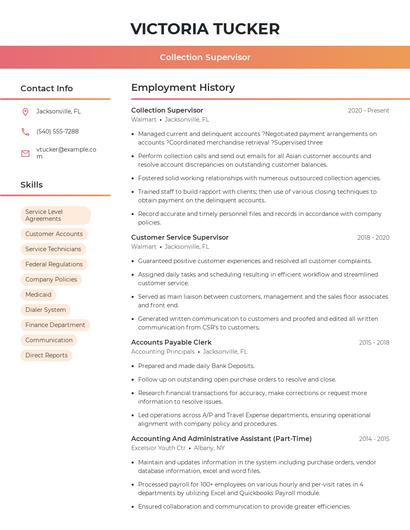 Collection Supervisor Resume