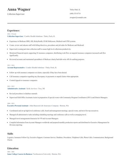 Collection Supervisor Resume