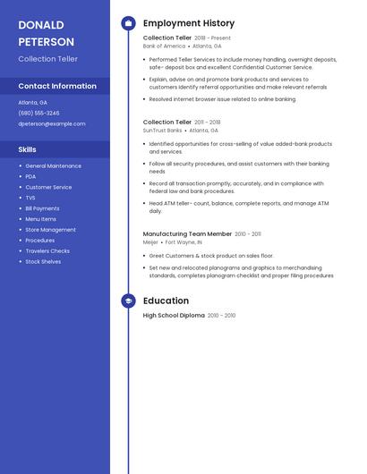 Collection Teller Resume