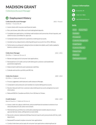 Collections/Account Manager Resume