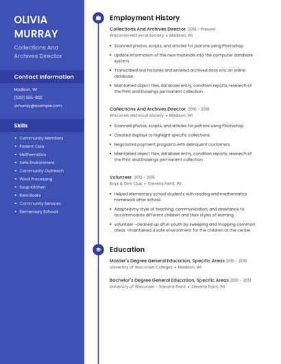 Collections And Archives Director Resume