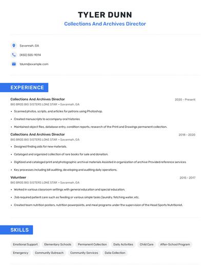 Collections And Archives Director Resume
