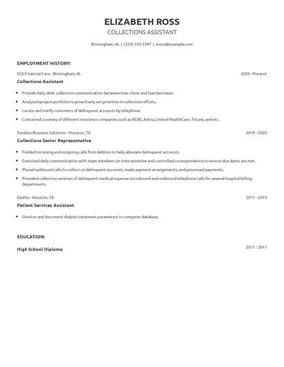 Collections Assistant Resume