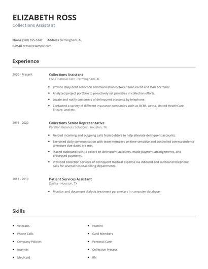 Collections Assistant Resume