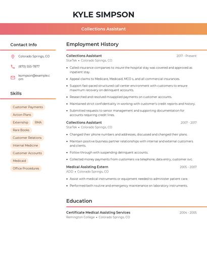 Collections Assistant Resume