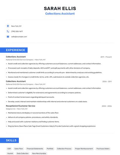 Collections Assistant Resume