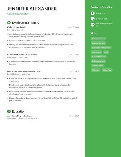 Collections Assistant Resume