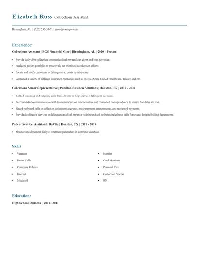 Collections Assistant Resume