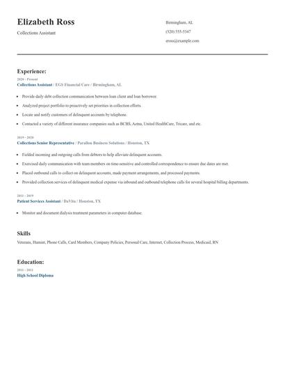 Collections Assistant Resume