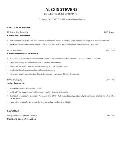 Collections Coordinator Resume