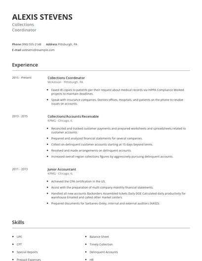 Collections Coordinator Resume