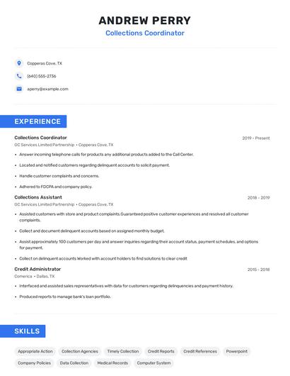 Collections Coordinator Resume