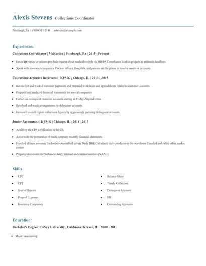 Collections Coordinator Resume