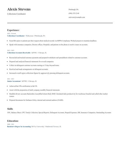 Collections Coordinator Resume