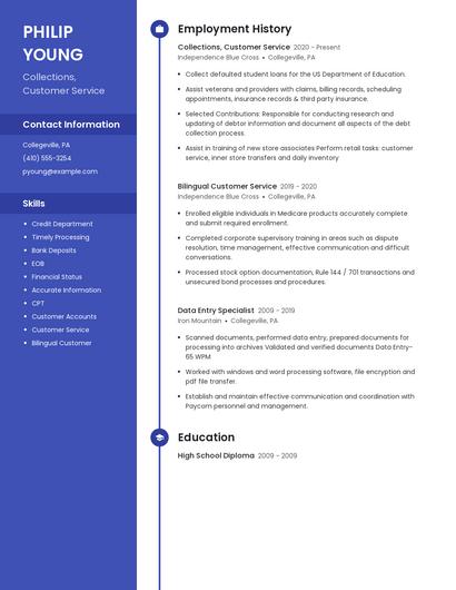 Collections, Customer Service Resume
