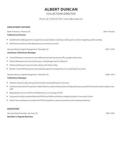 Collections Director Resume
