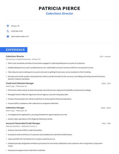 Collections Director Resume