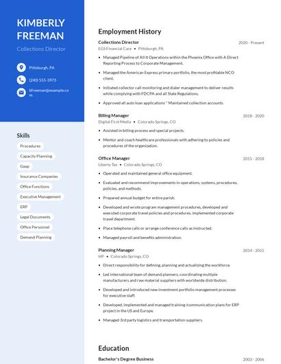 Collections Director Resume