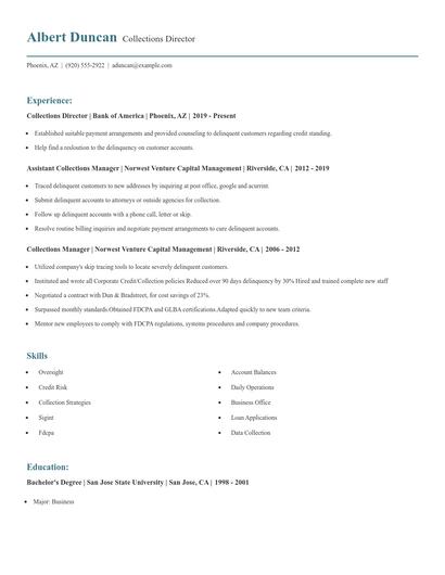 Collections Director Resume
