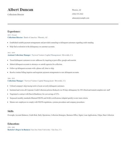 Collections Director Resume